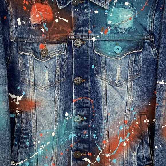 Evolution in Design Denim Jean Jacket Teen Boys Size Small Paint Splatter - Picture 5 of 16